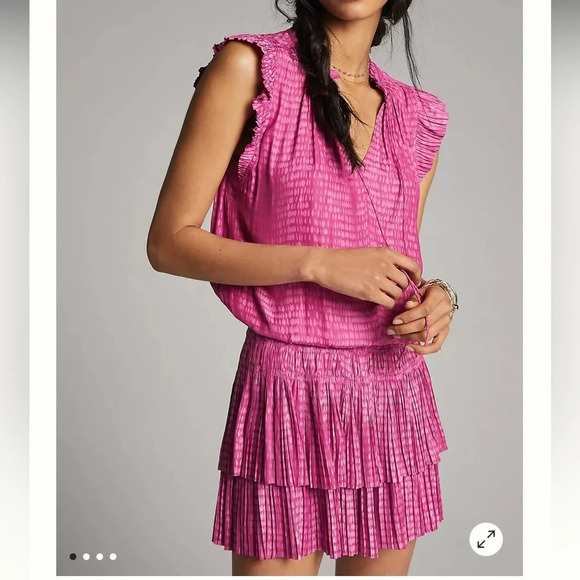 musette Dresses & Skirts - Magenta Pink Musette Mini Dress Barbie Size Medium Tiered Ruffle Hem Rush Satin